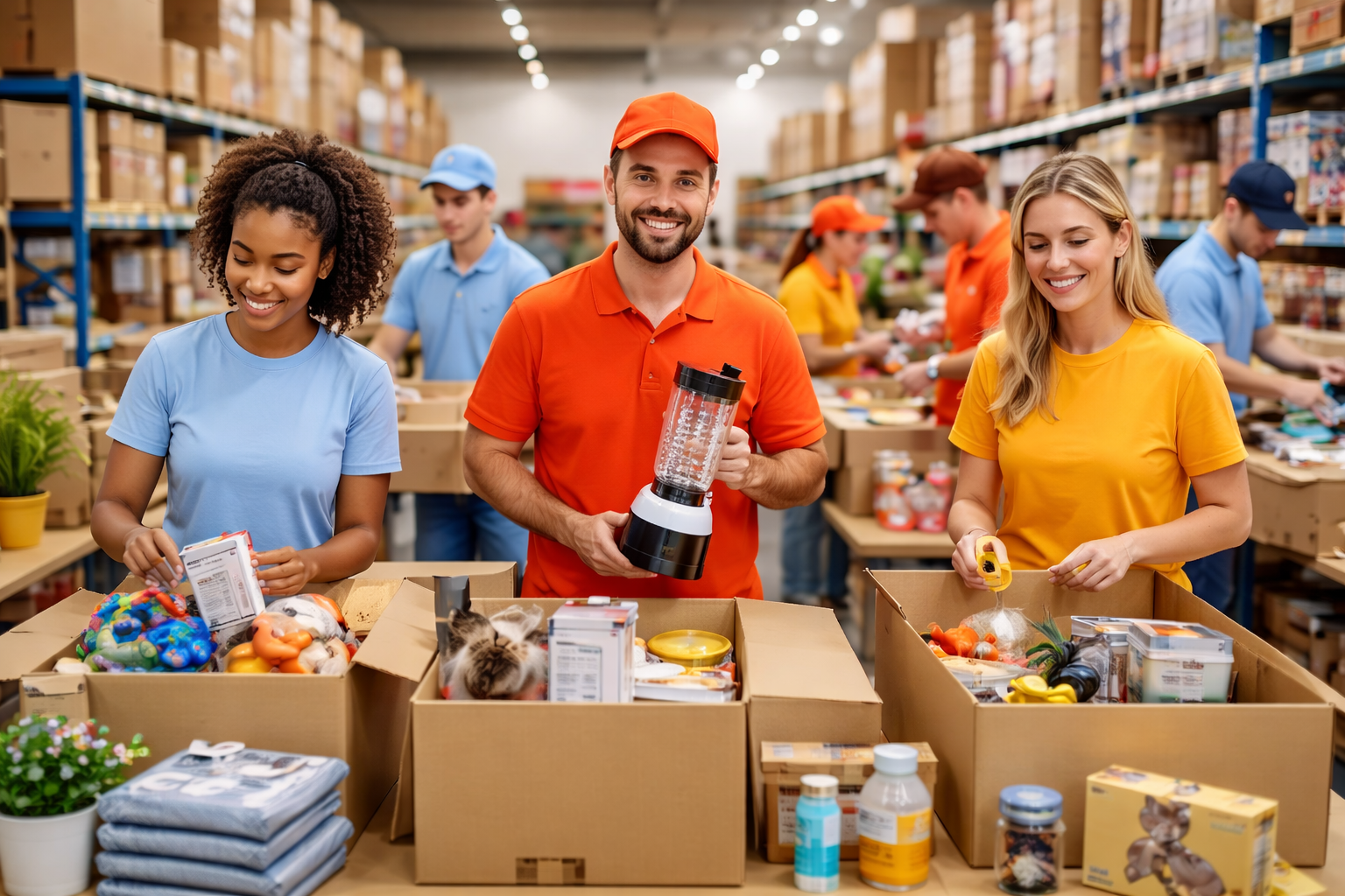 Equipe Tudo Sempre embalando produtos